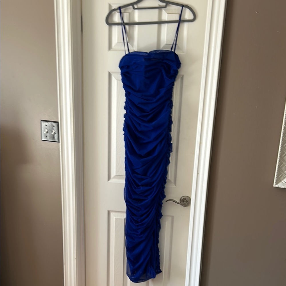 Elegant Blue Ruched Dress